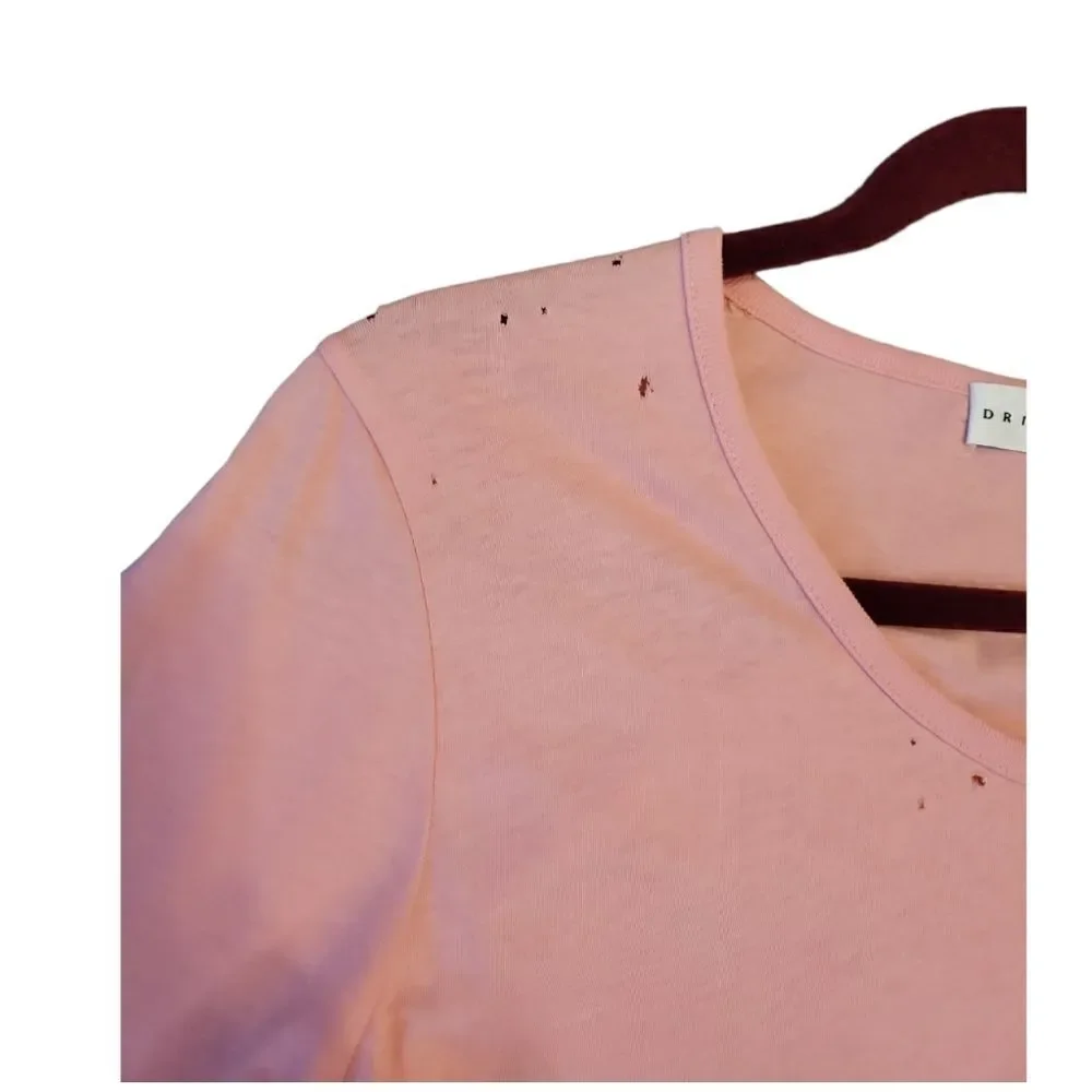 NWOT Drifter Dusty Pink Mauve Distressed Shredded Short Sleeve Top t-shirt M - Picture 7 of 13